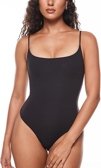INLYRIC Womens Inbarely Soft Scoop Neck Bodysuit Double Lined Cami Sleeveless Spaghetti Strap Going Out Tank Tops