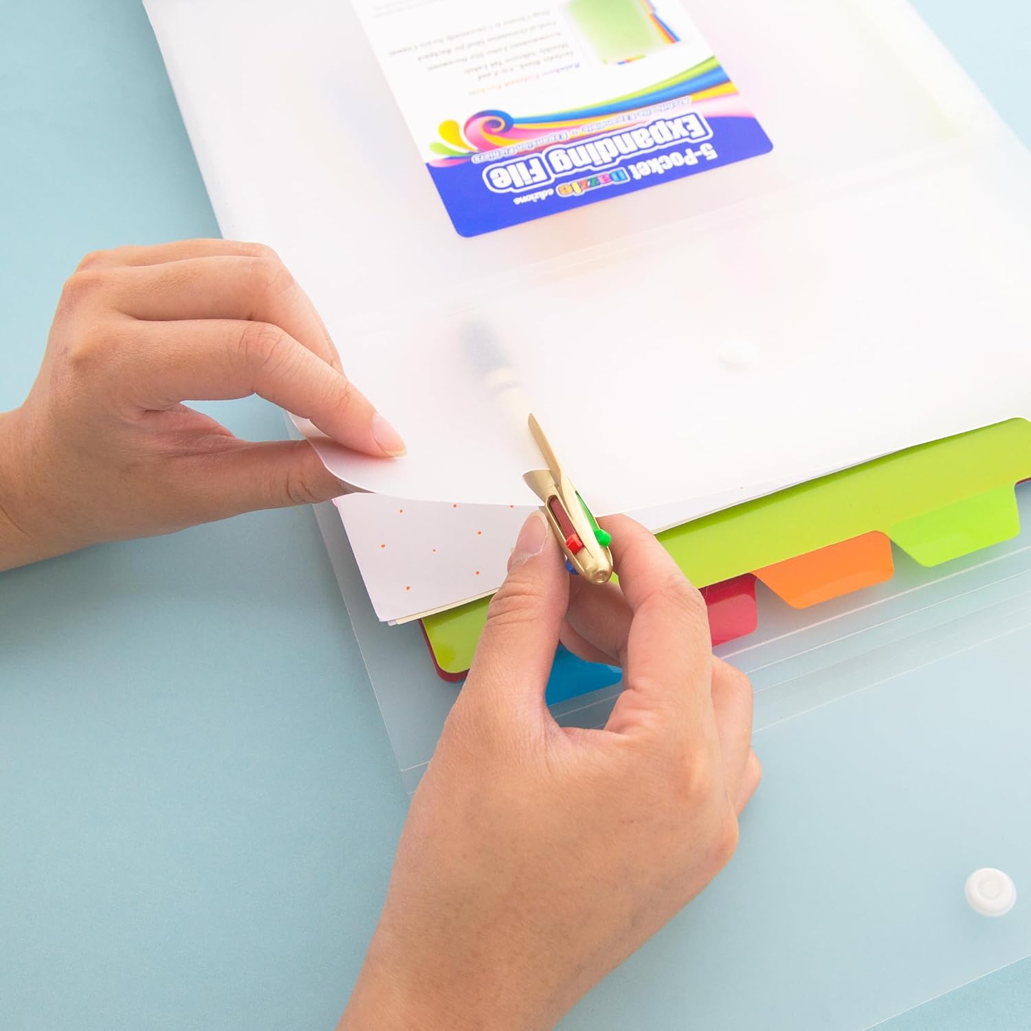 BAZIC Products Expanding File Folder 5 Pockets w/Tab, Letter Size Plastic File Pocket Folders, Office Supplies Paper Documents Organizer, 12-Pack