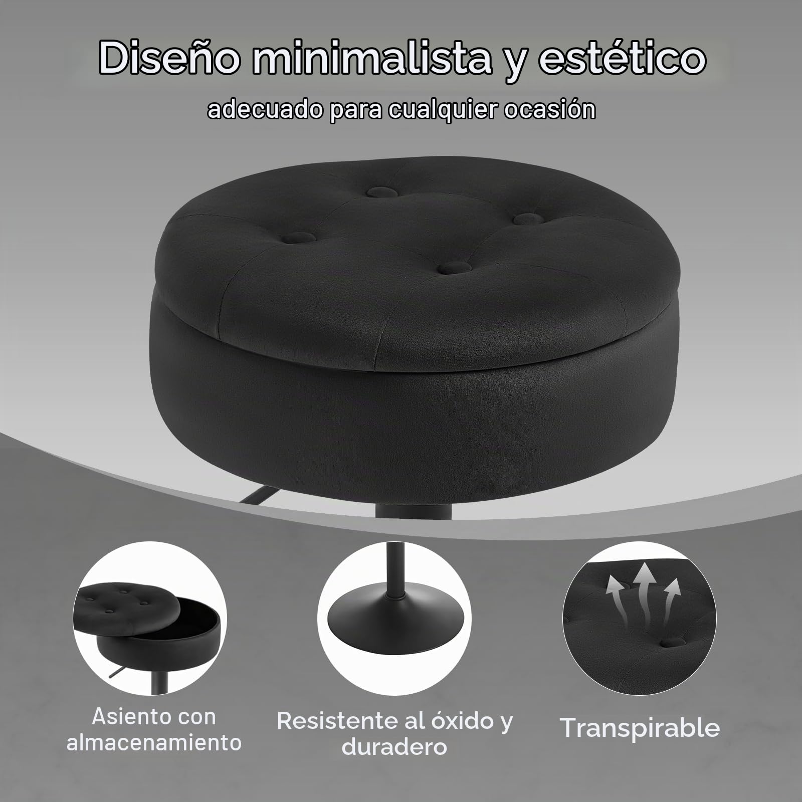 WOLTU 2X Taburetes de Bar con Reposapies Terciopelo, Negro | para Comedor, Salón y Cafetería
