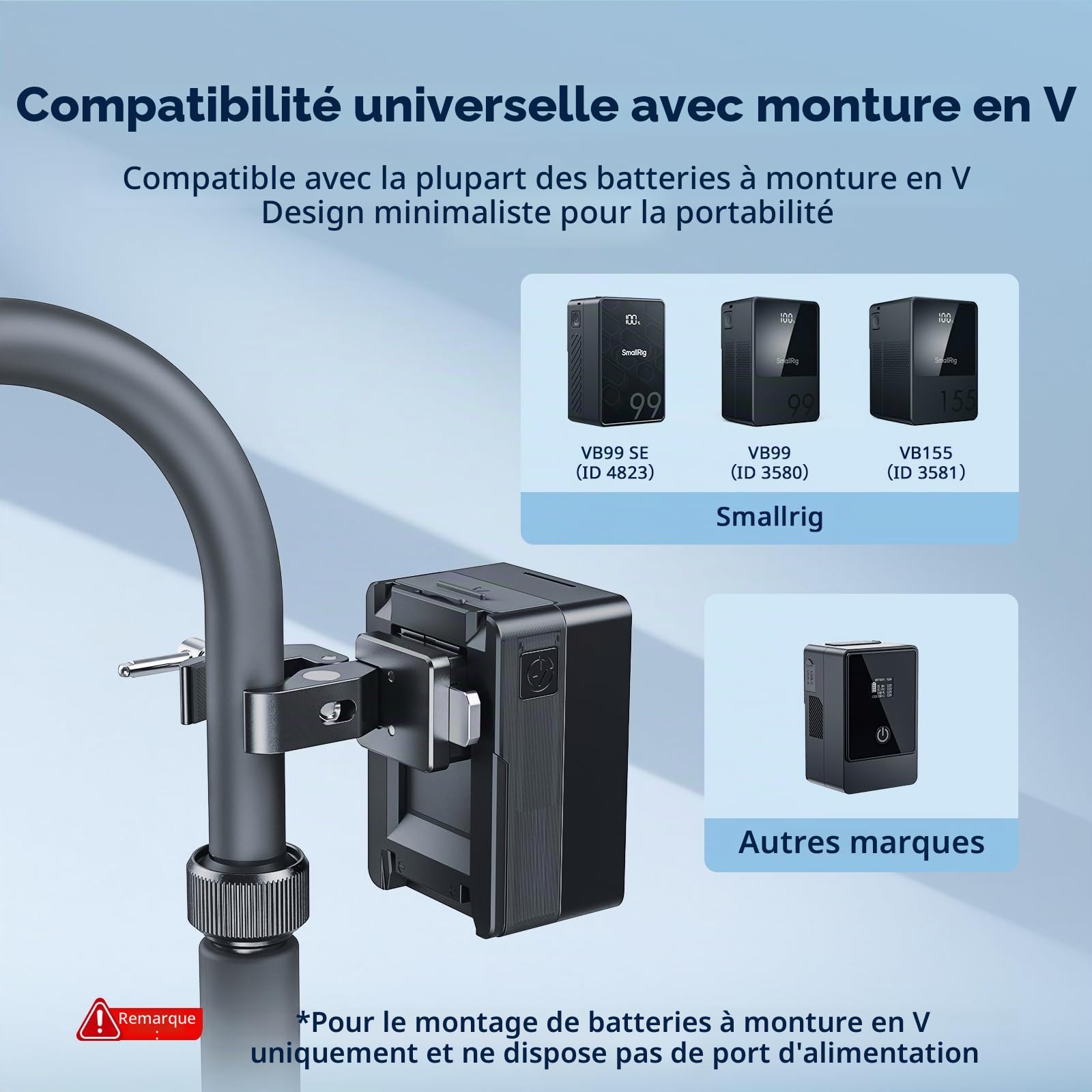 SMALLRIG Pince en V en forme de crabe pour piles, 15-40 mm, pince antidérapante | Charge maximale de 1,5 kg pour trépieds, pieds d'éclairage, anneaux portatifs