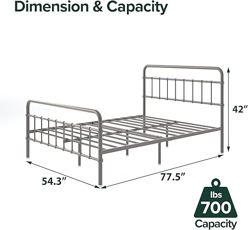Miniatura 105 de Zinus Florence - Base de cama con plataforma de metal, base de colchón, no necesita somier, fácil montaje, blanco, tamaño matrimonial. Blanco,Negro