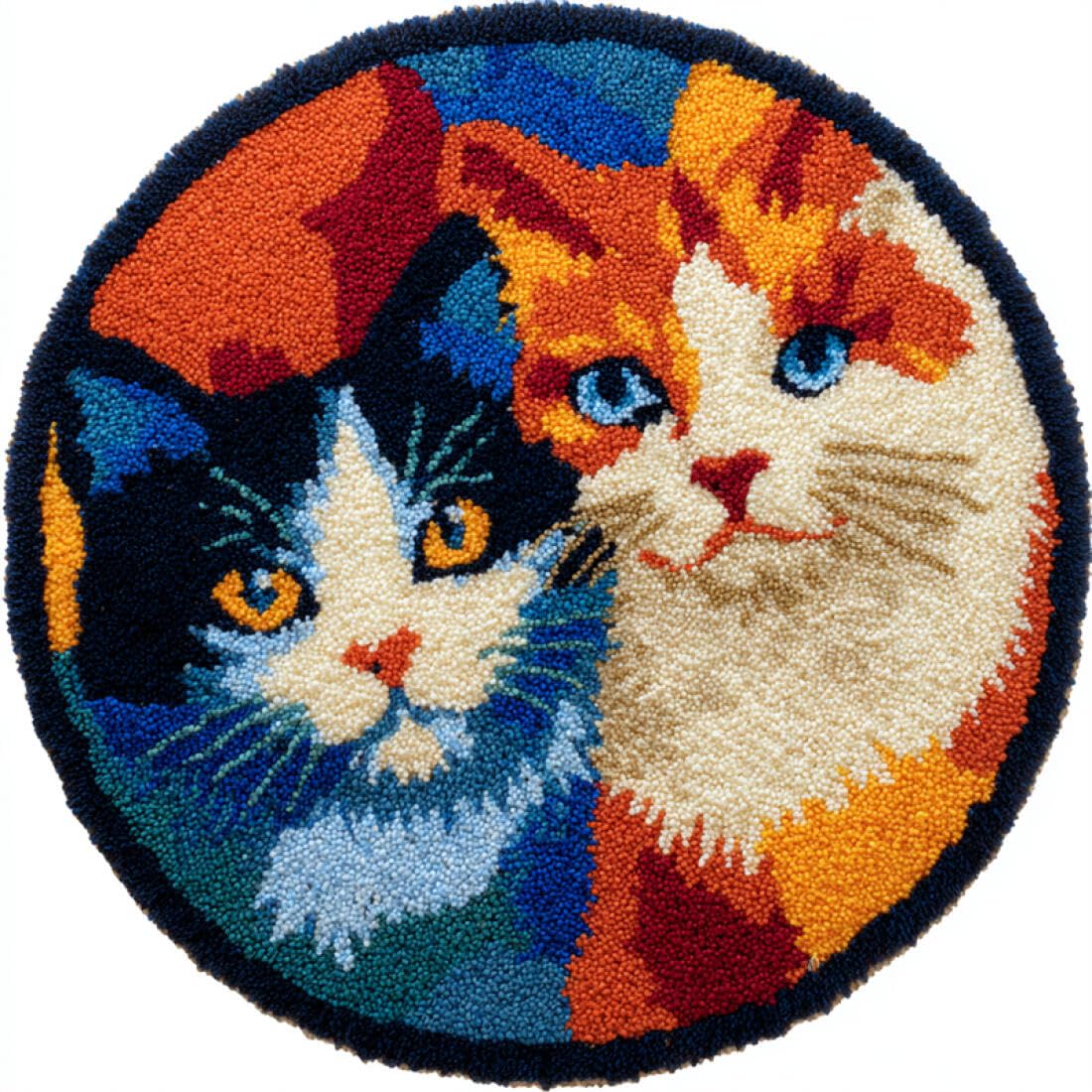 Rqwybcaxn DIY Kit Alfombra de Hilo Para Personas Mayores Animal Cross Stitch Kit Gato de dibujos animados 100x100cm Round con Herramientas Para Tapicería Dormitorio Regalo Artesanal