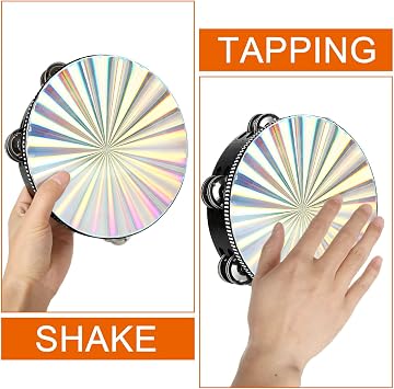 3 Pack Radiant Tambourine 6 inch 8 inch 10 inch Hand Held Wood Tambourine Metal Jingles Musical Educational Instrument Rhythm Percussion Tambourine for KTV, Party, Church (Double Row)