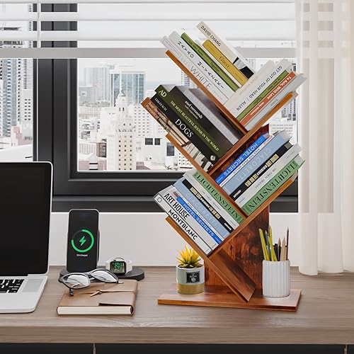 Miniatura 2 de ZRWD Estantería de árbol de 5 niveles, organizador de almacenamiento de libros, estante de almacenamiento de madera para oficina, hogar, escuela,