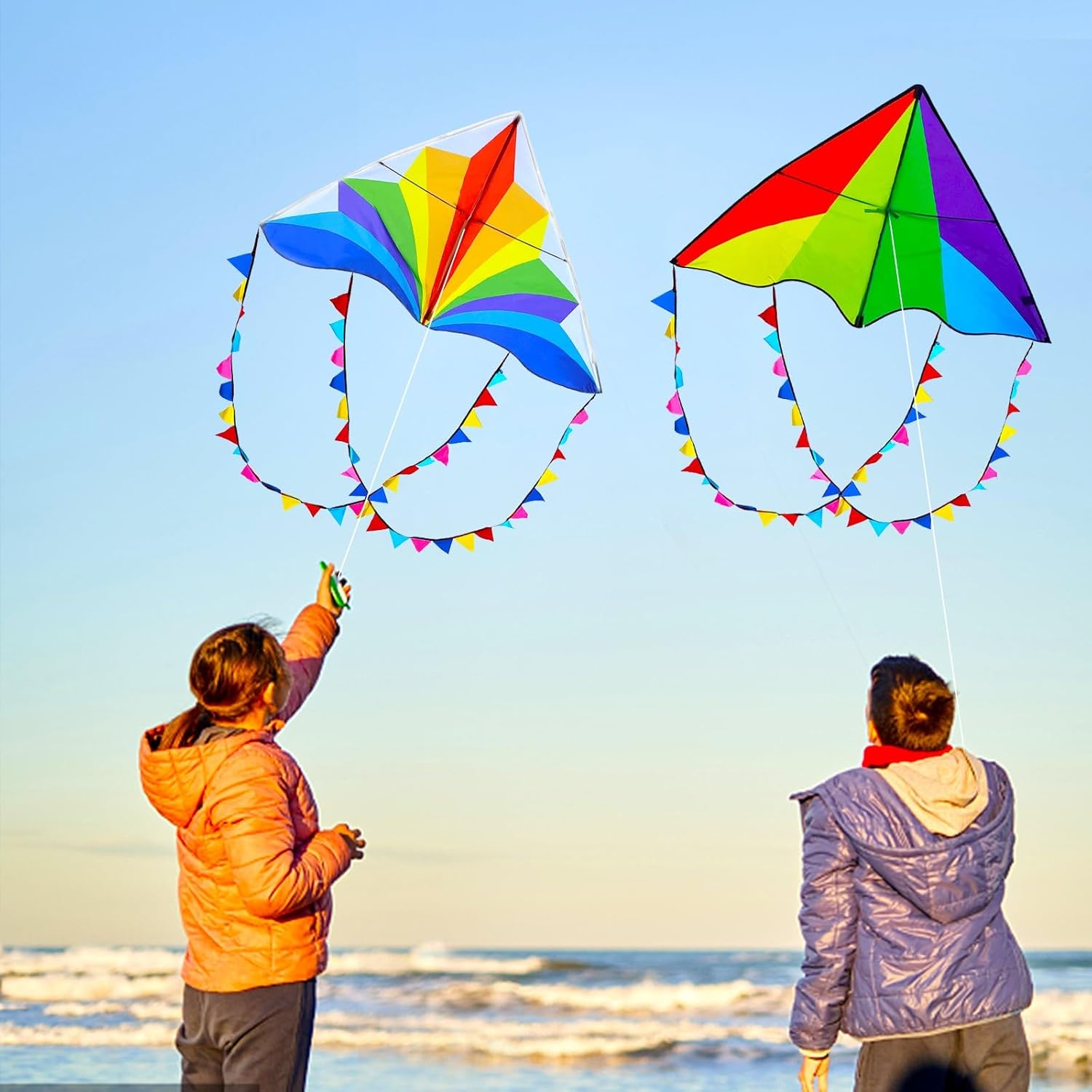 Large Rainbow Delta Kite for Kids & Adults,Single Line Beach Kite for Kids Ages 4-8 & 8-12,Easy to Fly for Toddlers and Beginners
