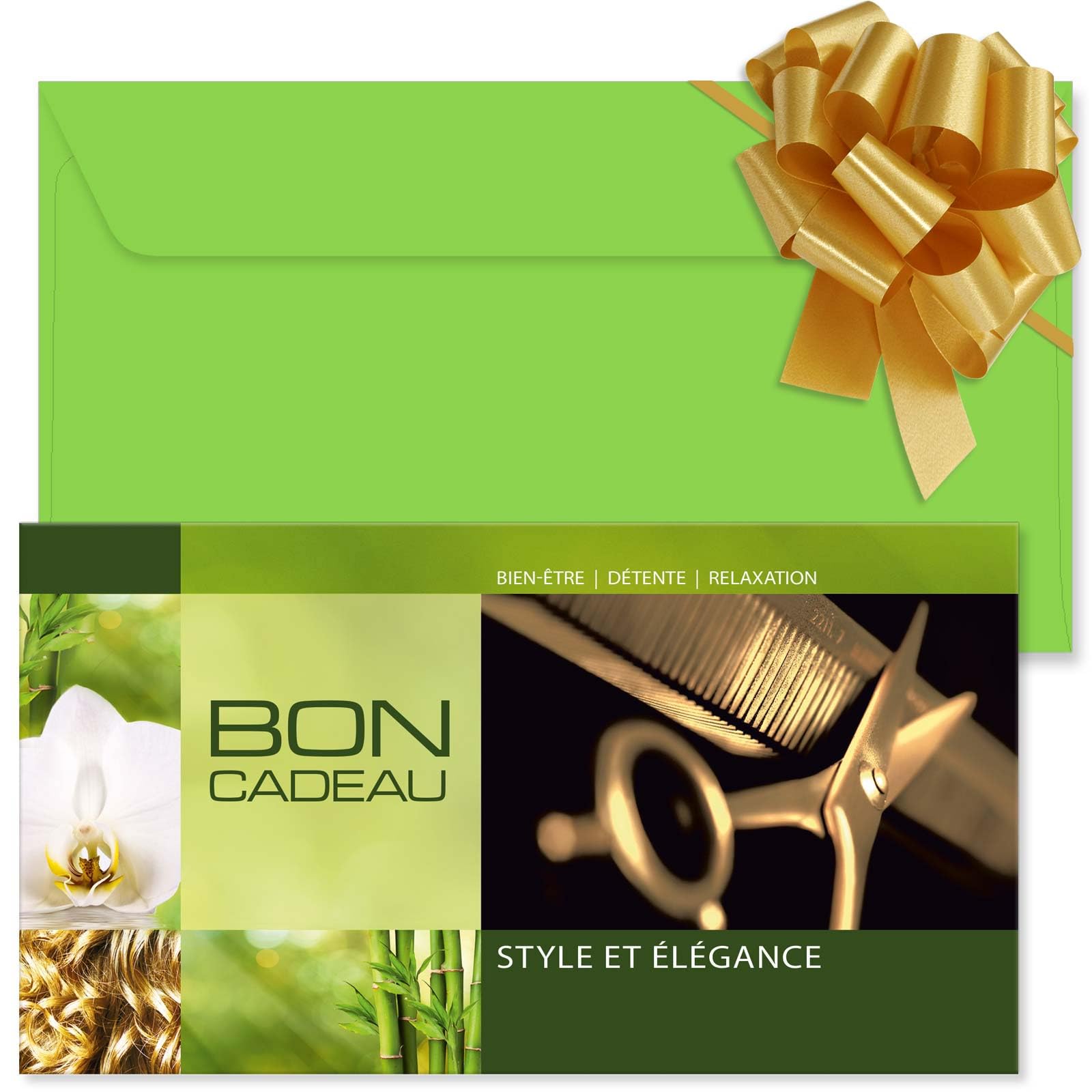 POS BON - 100 bons cadeaux à remplir avec enveloppe/nœud ruban - formulaires imprimés pour des salons de coiffure K1261F-2-100-V1