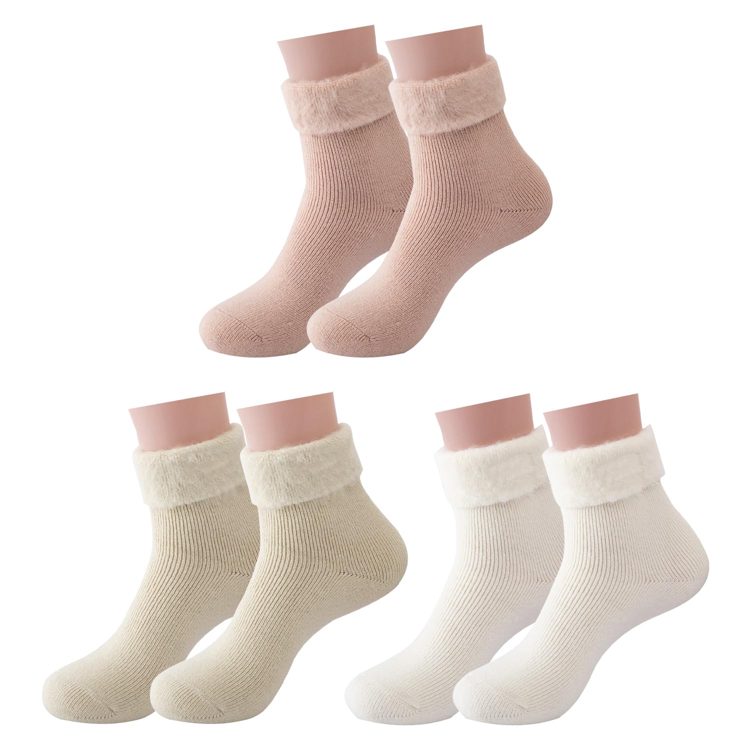 CYNOSURETECH 3 Pairs Of Winter Warm Socks, Women'S Fleece Socks, Soft Socks, Mid-Calf Socks, Sleep Socks, Home Socks