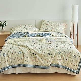 Cooling Thin Comforter,Summer Quilt,100% Washed Cotton,Machine Washable Quilt for All Seasons,Soft Comfy Breathable Can Sleep Naked(L,150x200cm)