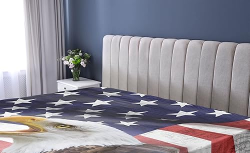 Miniatura 7 de Ambesonne Juego de sábanas bajeras de aventura, equipo de campamento, saco de dormir, botas, pala de fogata, impresión artística de troncos, ropa de