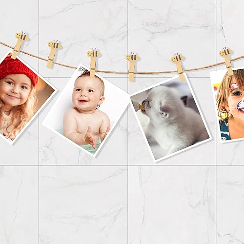 Miniatura 7 de ABOOFAN 30 pinzas para la ropa con cuerda de madera con clips de fotos de abeja para colgar fotos, ropa, manualidades, artes al aire libre e interior