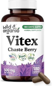 Wild & Organic Vitex Chasteberry Capsules - Menopause Support - 180 Count