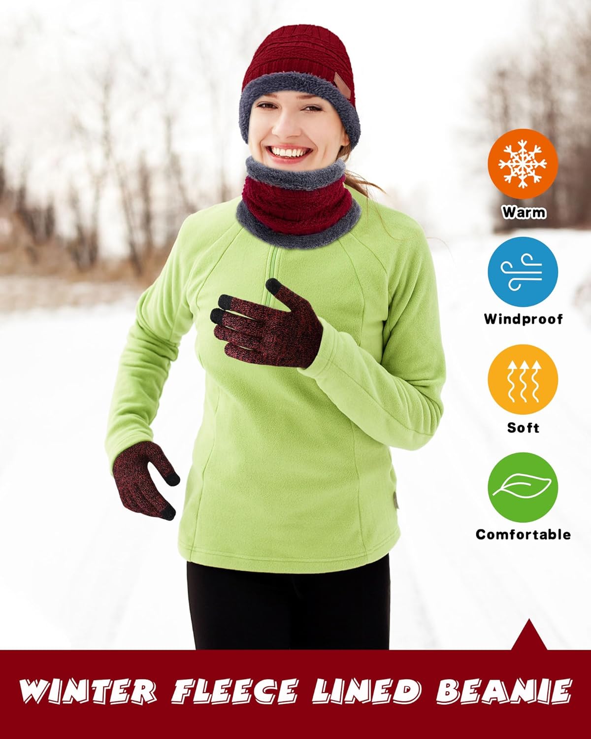 10 Pieces Winter Hat Beanie Scarf Touch Screen Gloves and Sock Set Slouchy Knit Skull Cap Beanies Fleece Lining Neck Warmer - Image 6