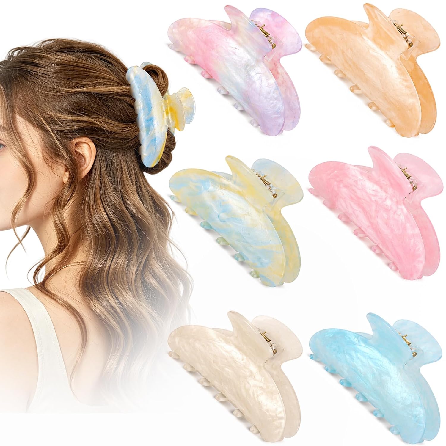 12 PCS Acrylic Hair Claw Clips Non Slip Hair Clips for Women Thin Thick Hair