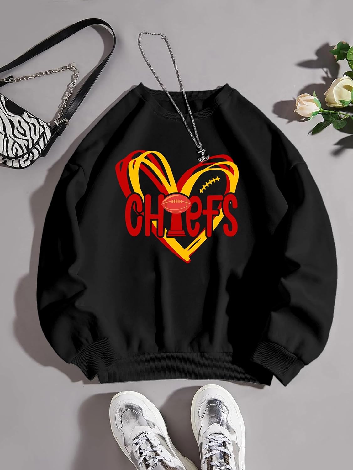 Football Sweatshirt Women Game Day Sweatshirts Football Team Fans Pullover Shirt Heart Graphic Long Sleeve Tops - Image 5