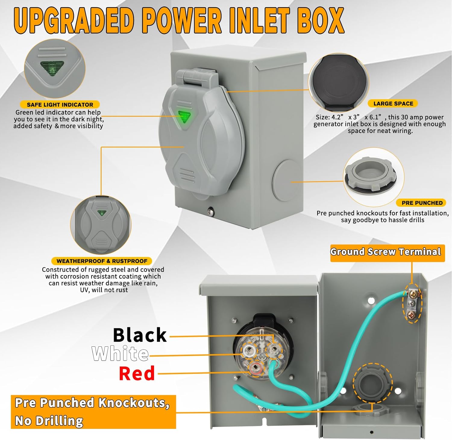 30 Amp Generator Cord 25 Feet and Pre-Drilled Power Inlet Box, 30A Generator Extension Cord NEMA L14-30P/L14-30R, STW 10 AWG with Twist Lock Connector, ETL Listed