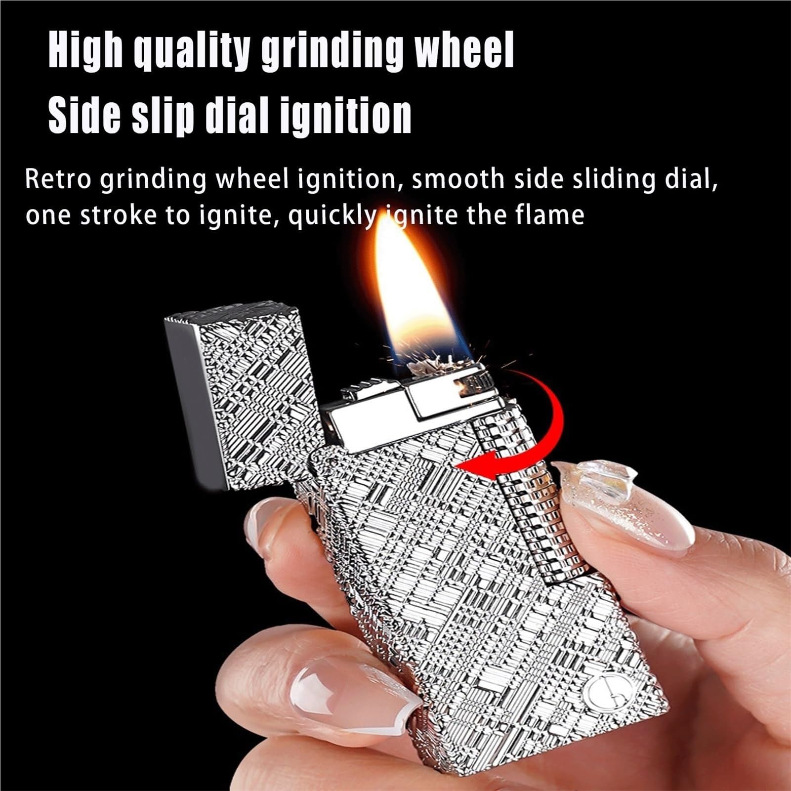 Encendedor de queroseno, diseño retro de metal con encendido de rueda de molienda, llama abierta clásica para camping, regalo de gama alta para hombres, adecuado para velas (combustible no incluido)