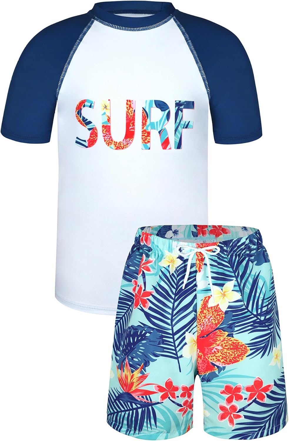 Kids Boys Pieces Athletic Swimsuits Short Sleeve Rashguard Shirts with Shorts Bathing Suits
