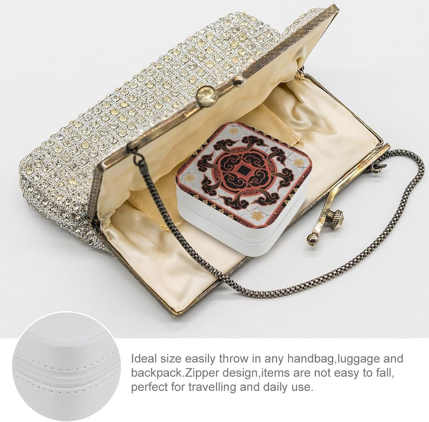 Auspicious Clouds And Flowers Travel Jewelry Case Small Jewelry Organizer image 3