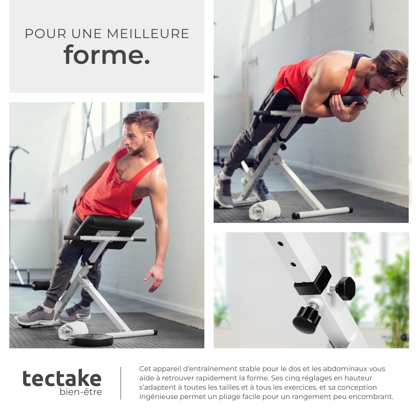 tectake® Banc de musculation pour Dos et Abdominaux, Réglable sur 5 niveaux de Hauteur, Banc lombaire pliable Hyper-extension Sport Musculation maison Appareil abdominaux, Diverses tailles disponibles