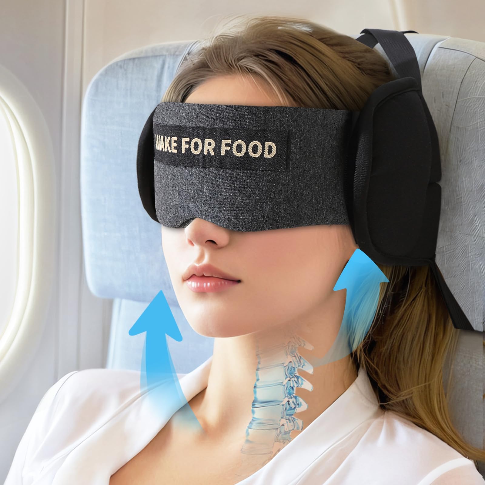 Travel Pillows for Airplanes, Plane Pillow with Eye Mask for Long Flights Sleeping, 360° Support Airplane Head Strap Compact Flight Essentials for Travel Sleep Neck Upright, Stop Bobblehead (Grey)