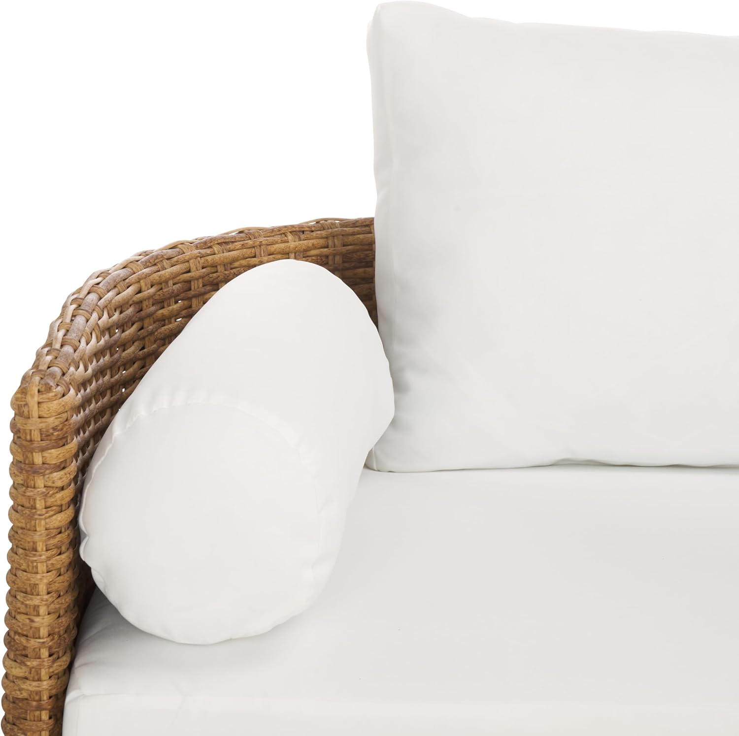 SAFAVIEH Couture Outdoor Collection Anguilla Natural/White Wicker Solid Wood Chaise Sofa (Fully Assembled)