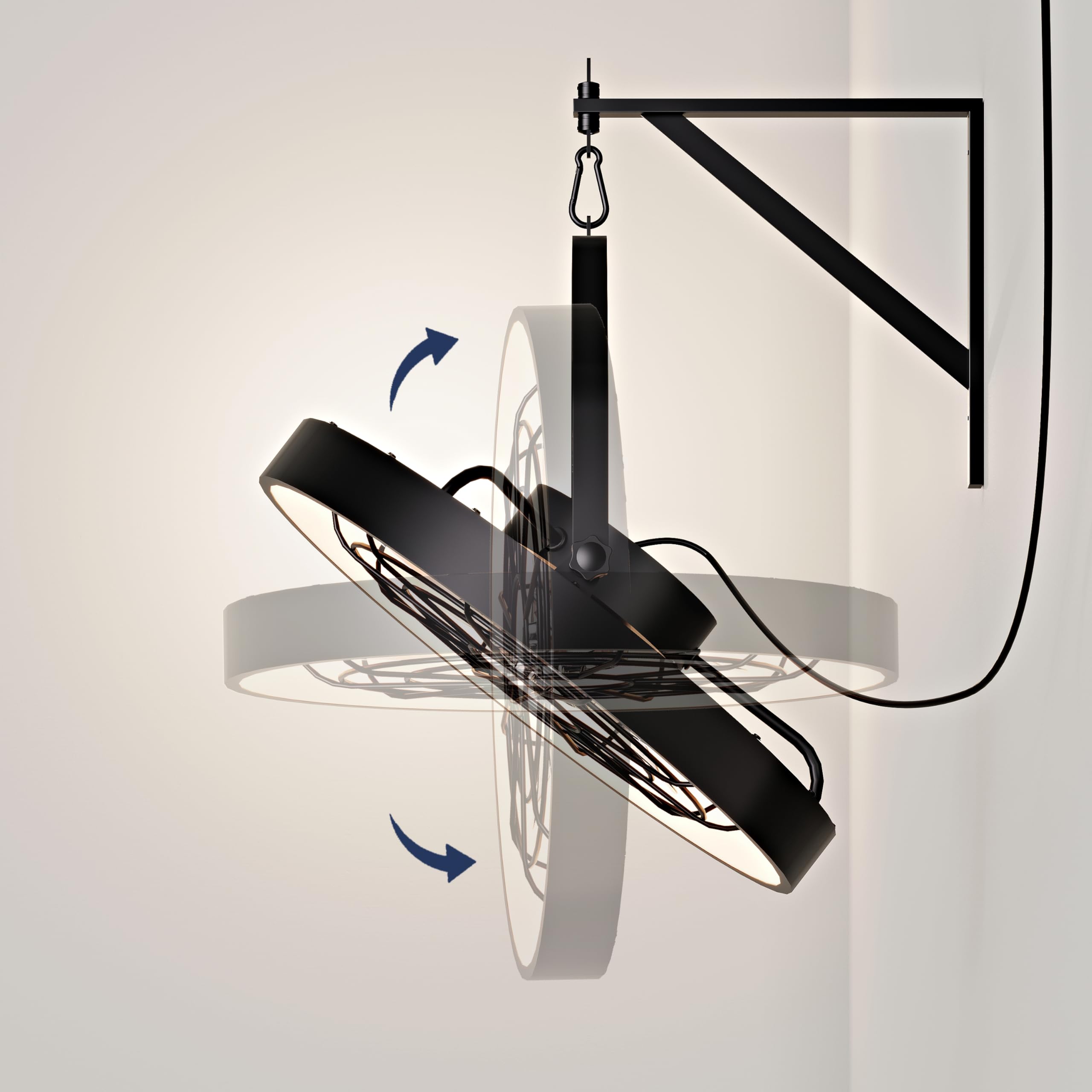 Ventilador de montaje en pared de 20 pulgadas con luz, ventilador de techo de alta velocidad de 5000 CFM de 6 velocidades, ventilador de exterior de inclinación ajustable con luz LED 7