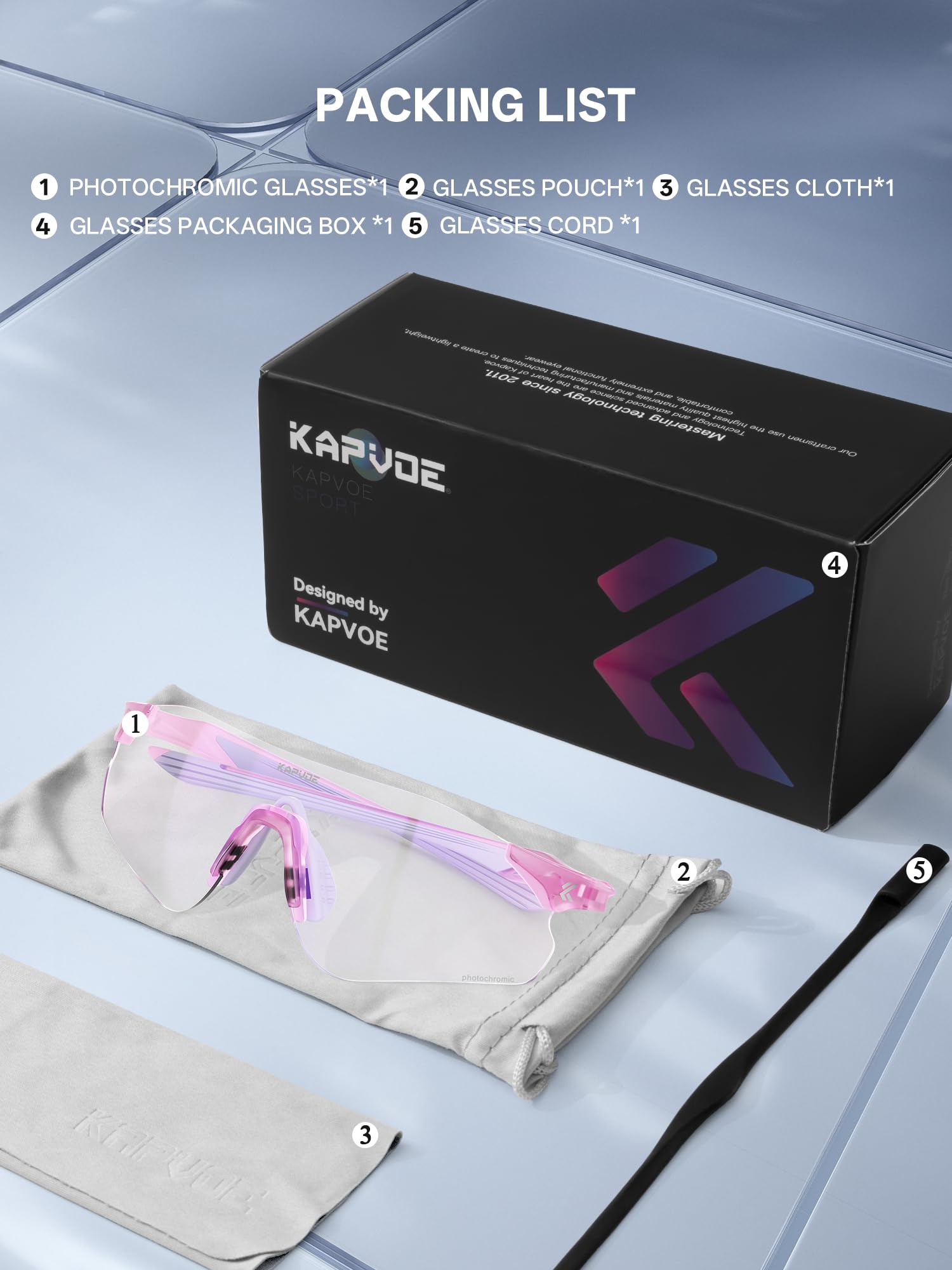 KAPVOE Gafas de Sol Deportivas Fotocromáticas para Hombre Mujer, Gafas UV400 sin Marco 22g con Almohadilla Nasal de Silicona Ajustable, Running Ciclismo Béisbol Conducción K108