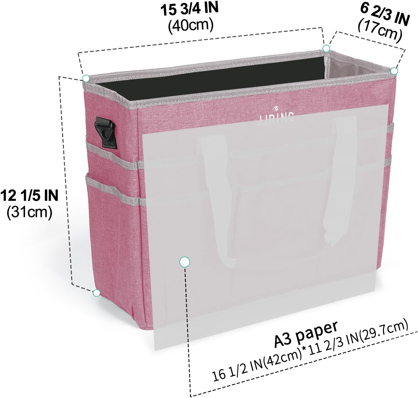 JJRING Craft Organizer Tote Bag, Large Art Storage Caddy with Multiple Pockets, Pink Sewing Bag for Art, Craft, Scrapbooking, Medical, and Office Supplies Storage