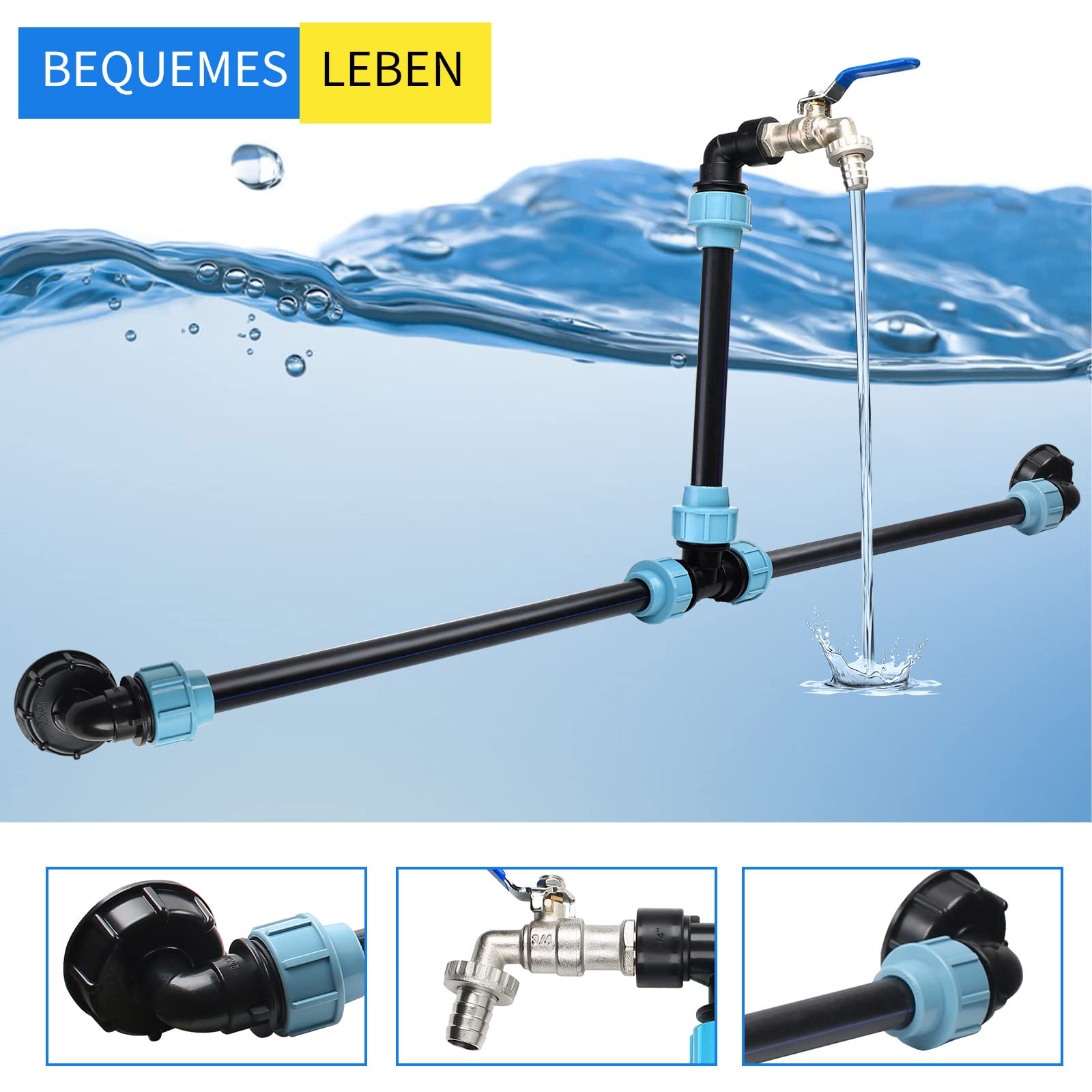 IBC Cuello de cisne 3/4 pulgadas, adaptador IBC, válvula de depósito, grifo de salida para tanque de agua de lluvia, grifo de salida IBC adaptador (TyP 2)