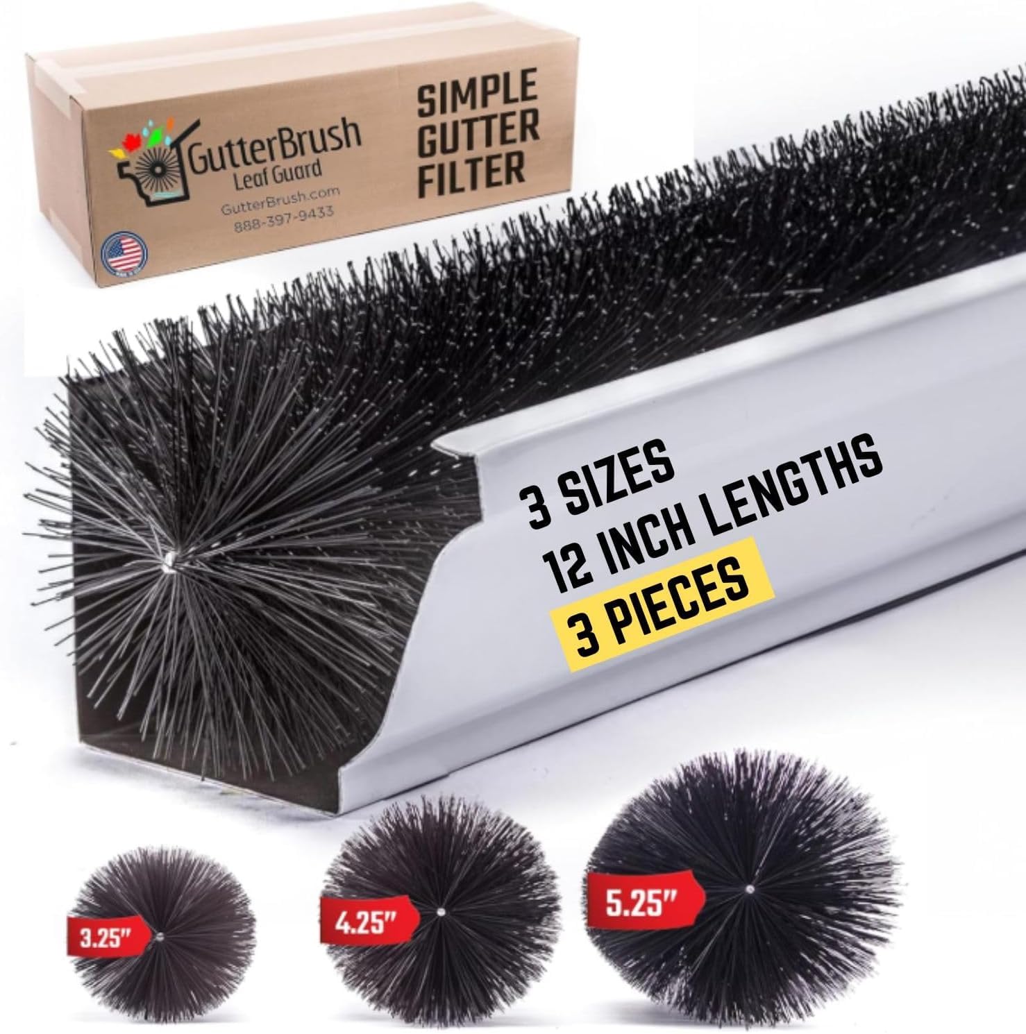 Gutter Guard Sizing Sample Pack (Not a Full Kit - Test Pieces Only) - Three 12-Inch Pieces (3.25", 4.25", 5.25" Diameters) for Residential Gutters
