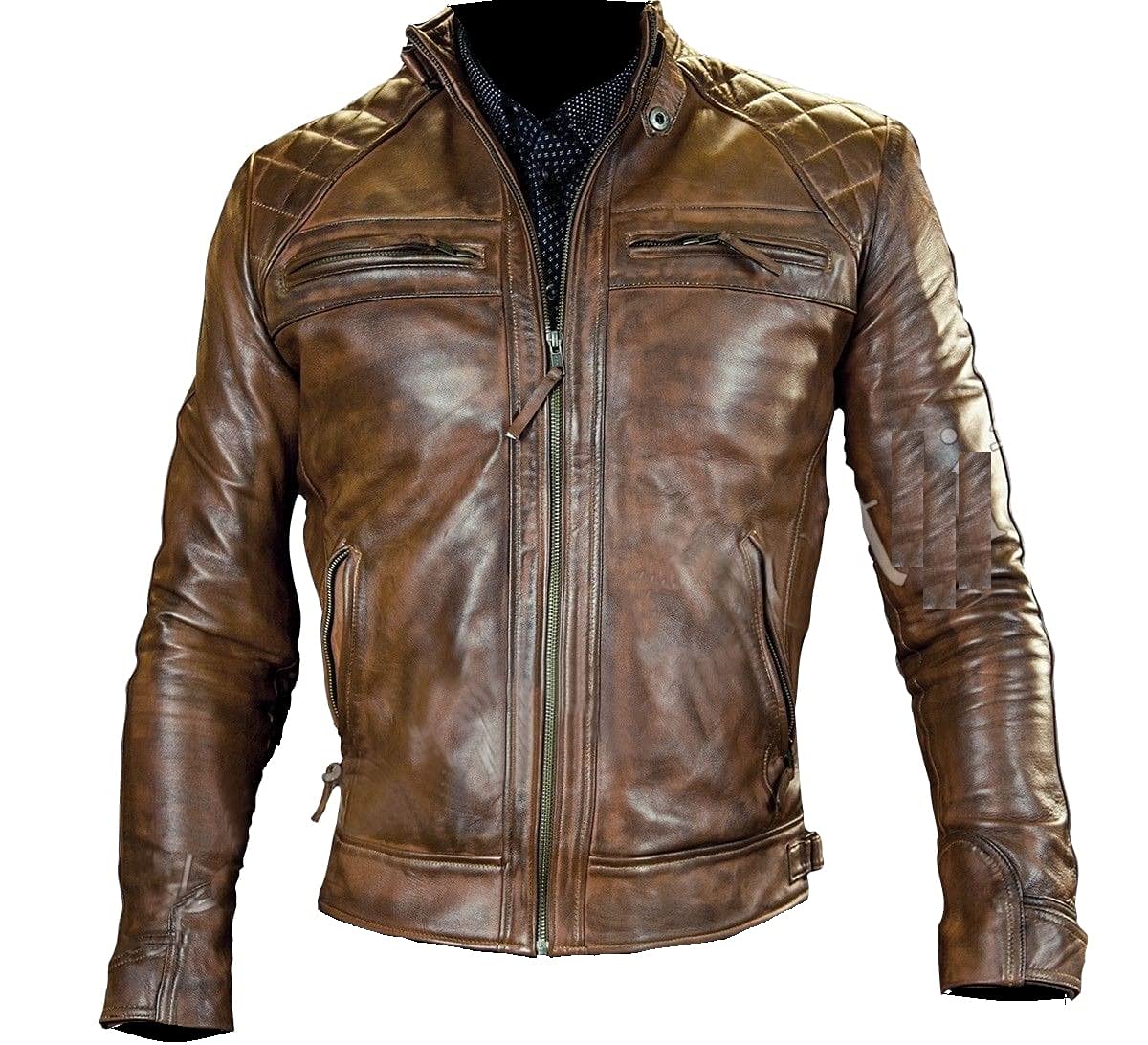 Męska, brązowa, vintage, motocyklowa, prawdziwa skórzana kurtka, męska, klasyczna motocyklowa, vintage, brązowa, motocyklowa kurtka motocyklowa