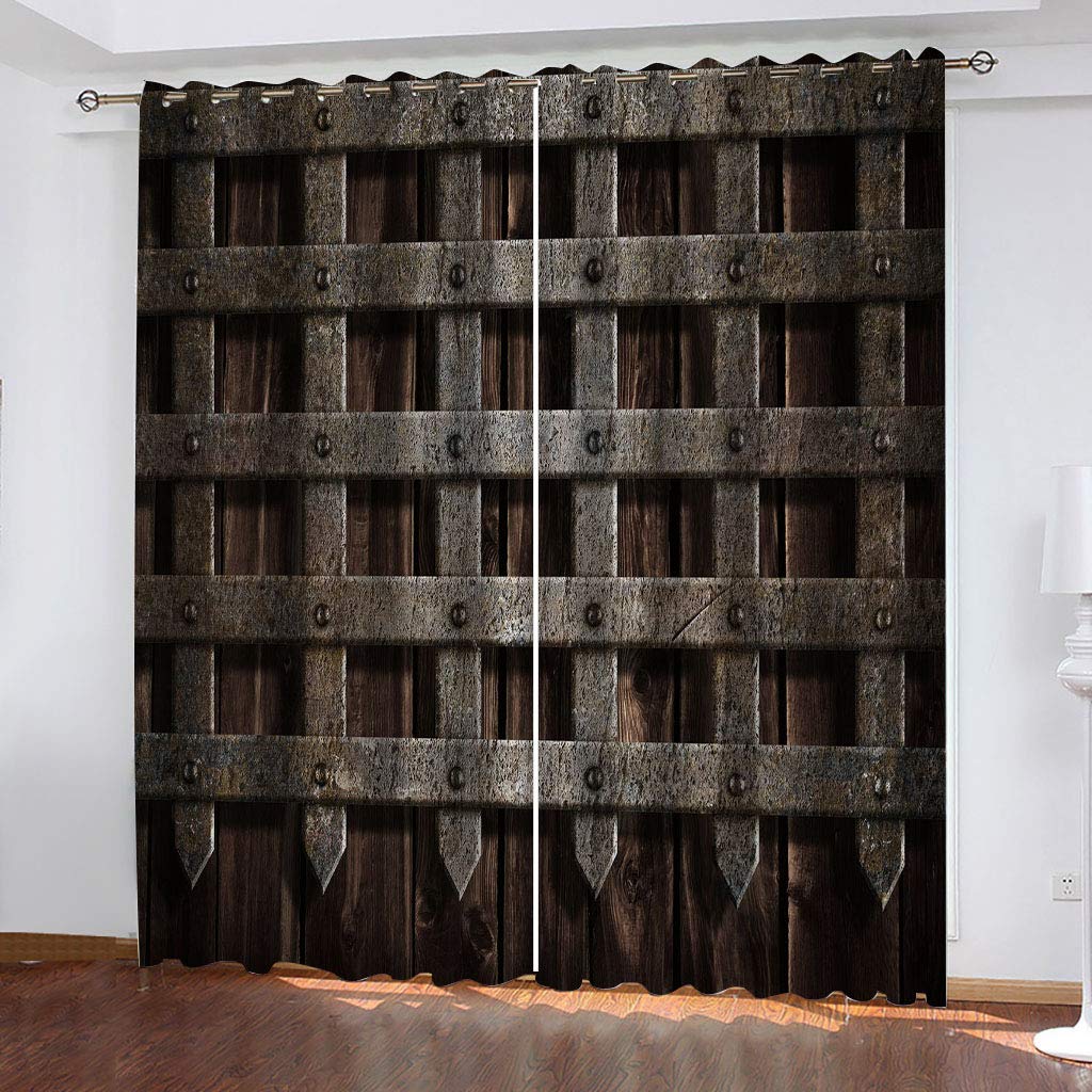 Verdunkelungsvorhang Kinderzimmer Junge Mädchen Blickdichter Ösenvorhang 3D Retro Metall Holzmaserung Muster Ösenschal 2Er Set 280X260Cm Vorhänge Schlafzimmer Thermo Gardinen Fensterdekoration