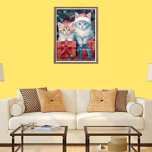 Miniatura 4 de Bimkole Kits de pintura de diamantes 5D para adultos, gatos de Navidad, regalos de taladro completo, juego de bordado de diamantes de imitación de