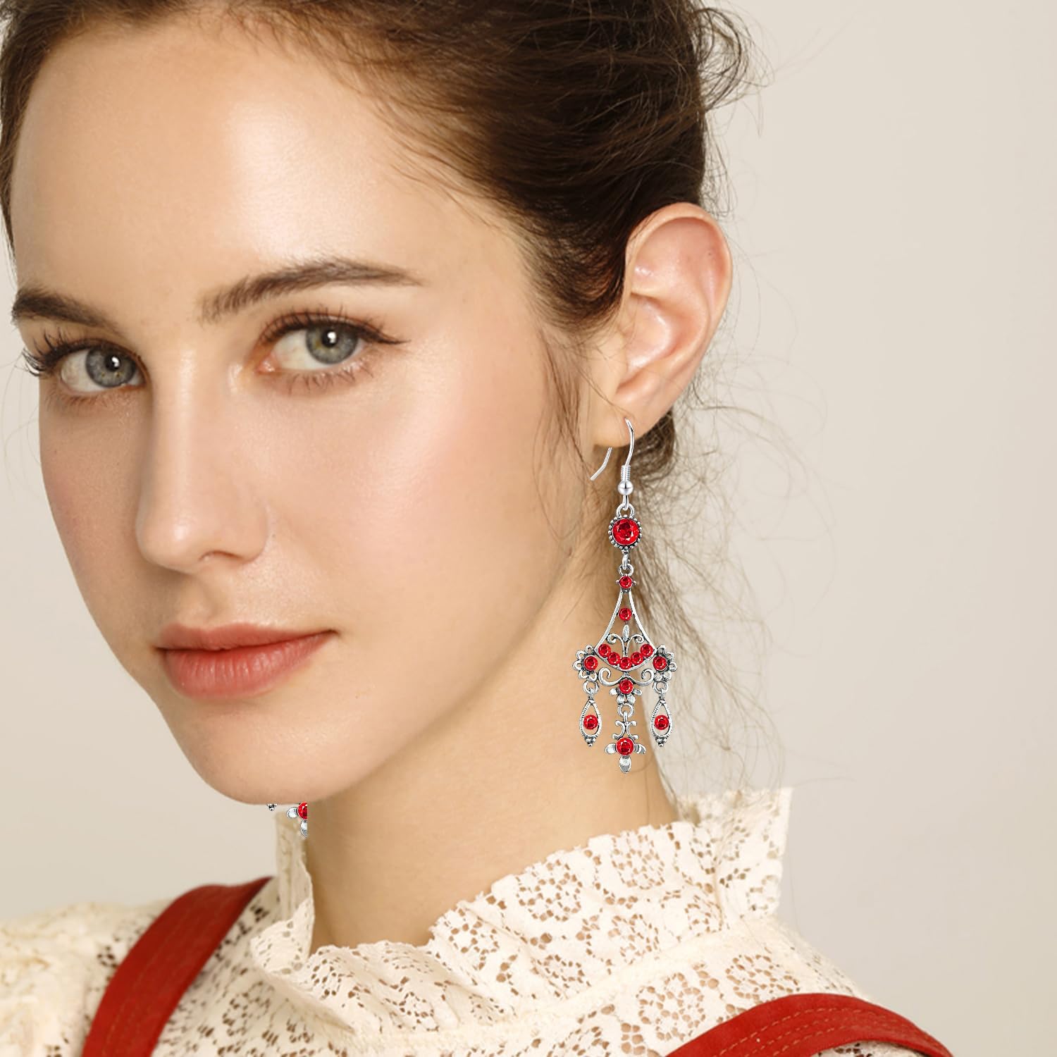 Bohemian Vintage Silver Crystal Flower Chandelier Lightweight Dangle Drop Earrings Retro Alloy Rhinestone Hook Earrings For Women - Image 2