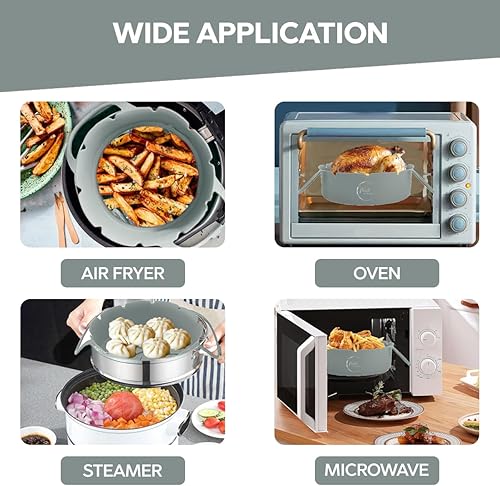 Miniatura 7 de Forros de silicona para freidora de aire, 2 piezas (7-8.6 pulgadas), guantes a prueba de calor, forros para freidora de aire fáciles de limpiar,