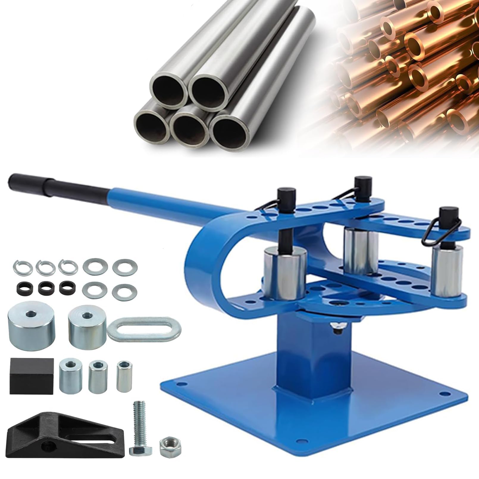 FAcoLLManual Bench Top Compact Bender Pipe Bending Machine, 1-3inch Metal Fabrication Tube Rod Pipe Bender with 7 Dies, for Bending Steel Aluminum Copper Pipe Pipe Cable