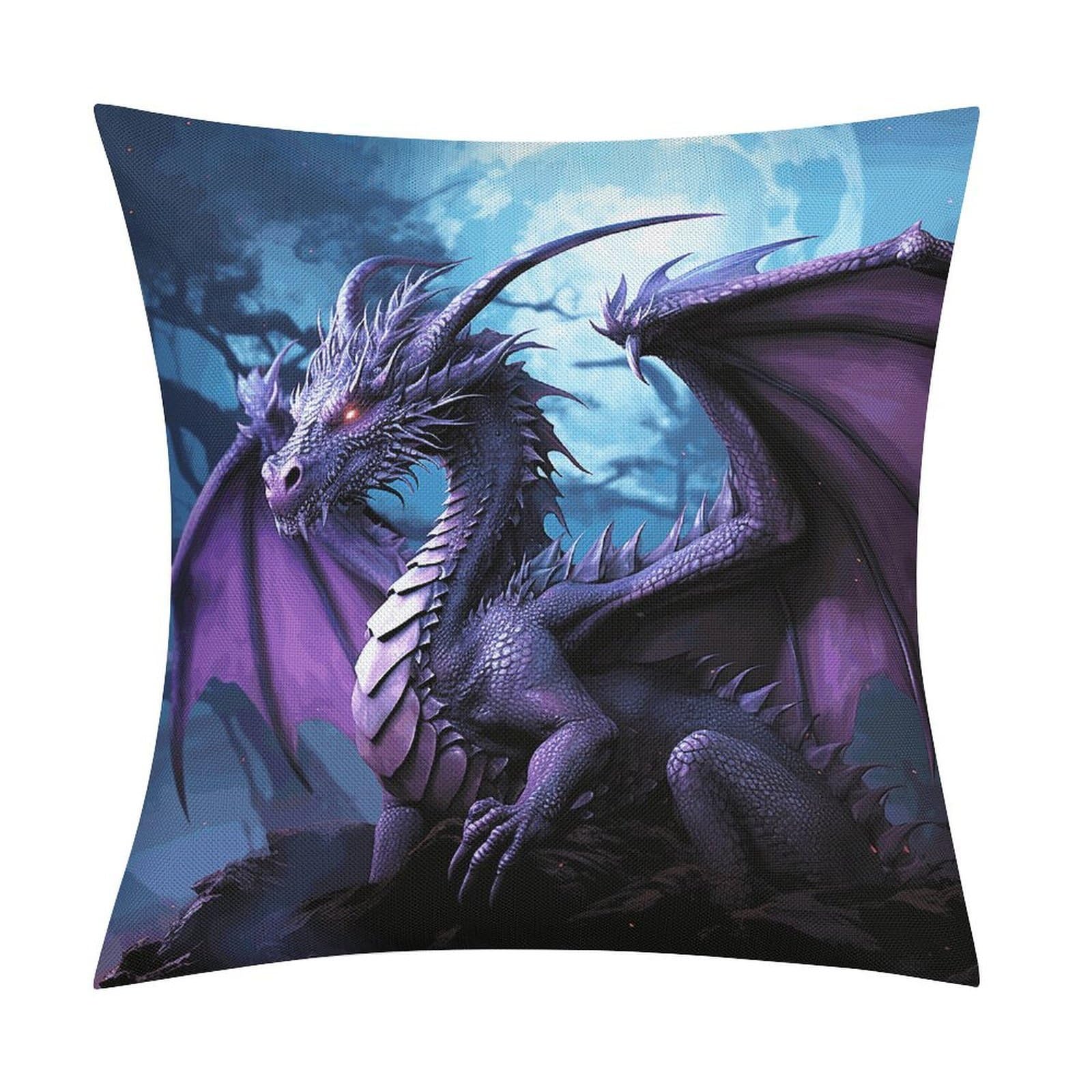 LZQPOEAS Purple Dragon Purple Moon Throw Pillow Covers, Waterproof Faux Linen Pillow Cases with Invisible Zipper, Decorative Square Cushion Covers for Sofa Couch Living Room Bedroom 18x18 Inch