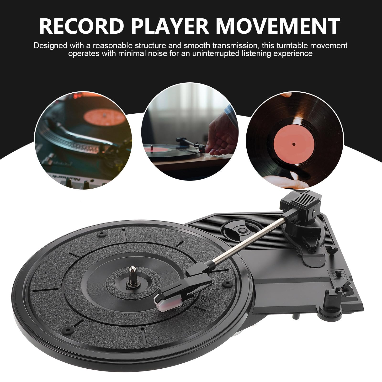 Movimento per Giradischi Vintage Nero in Plastico, Stile Classico | Tecnologia Avanzata del Piatto, Resistente All’usura, per Principianti e Amanti della Musica