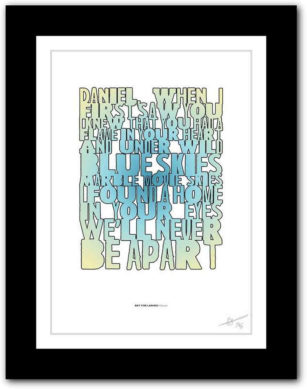 BAT FOR LASHES Daniel A3 song lyric typography poster art limited
