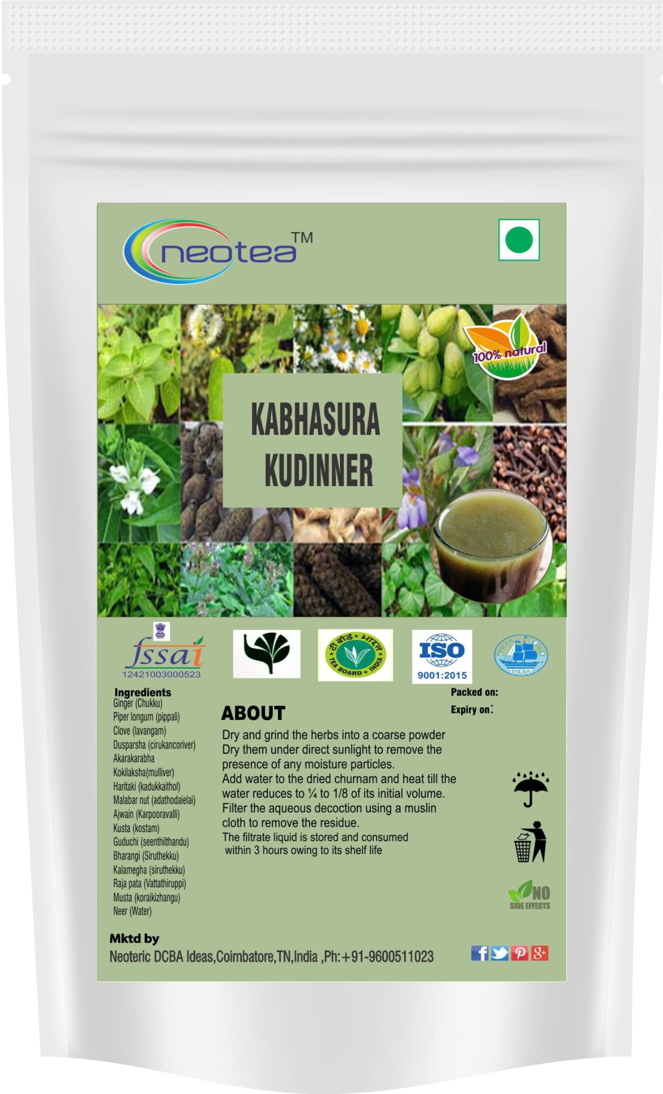 Neotea Kabasura Kudineer Powder | Immunity Booster Chooranam | Kashayam for Respiratory Support | Fresh Ginger & Siddha Herbs | Cold, Cough, and Fever Relief | GMP Certified Herbal Supplement | 200 GM-image-6