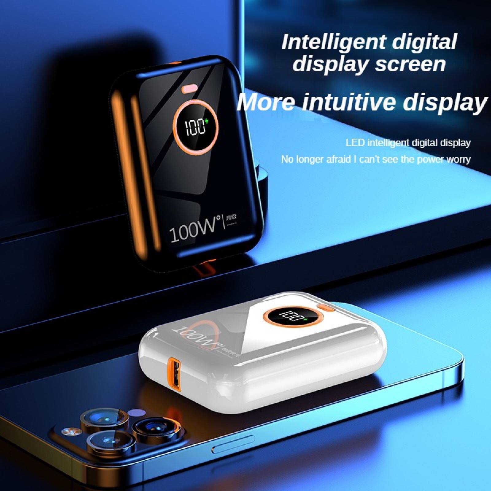100W Super Fast Charging 30000mAh Power Bank per Huawei P40 Laptop Powerbank Caricabatteria esterno portatile per iPhone Xiaomi blu scuro