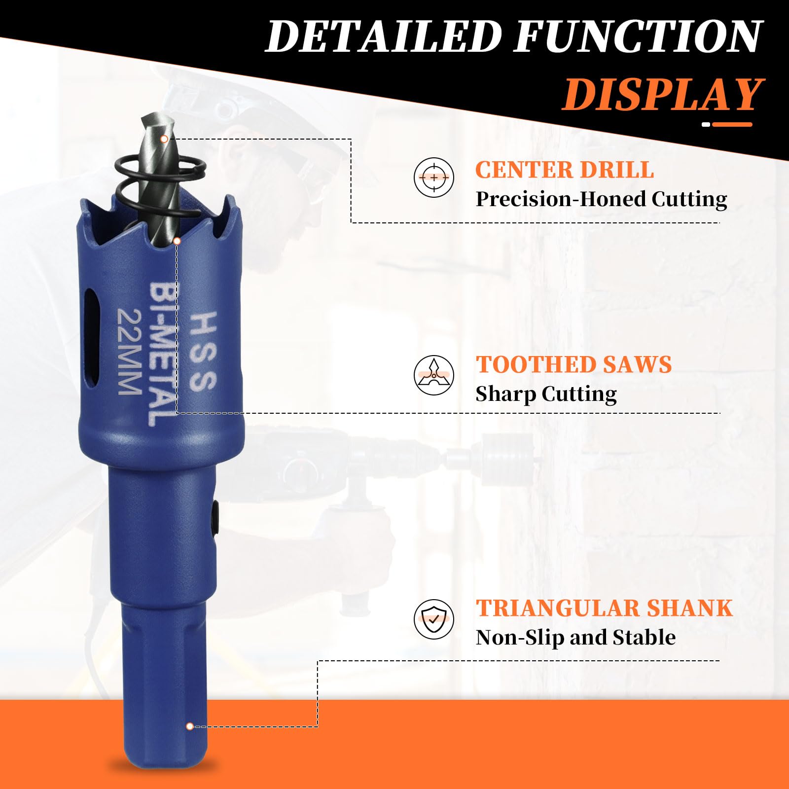 METALLIXITY Bi-Metal Hole Saw 7/8", M42 HSS Circular Head 22mm Hole Cutter with Center Drill Bit - Image 3
