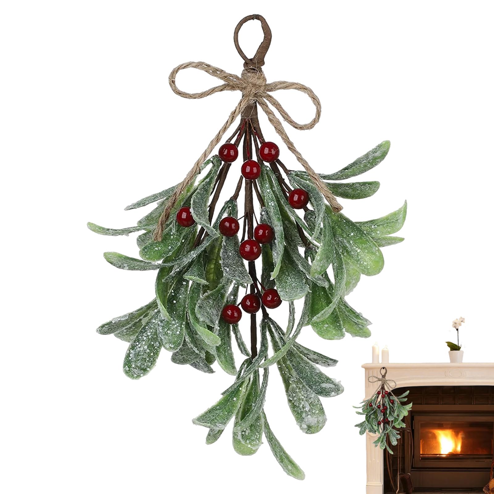 Fukamou Simulated Mistletoe Branch | Frosted Faux Cedar Spray | Festive Mistletoe Garland, Faux Branches for Tree, Crafts, Holiday