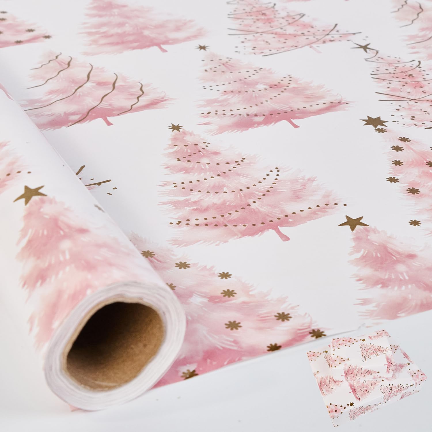 HBell Christmas Wrapping Paper Roll,43cm x 10m Pink Christmas Tree Wrapping Paper, Pink Xmas Gift Wrap Paper for christmas,Party,Festive Decorations (xmas tree)