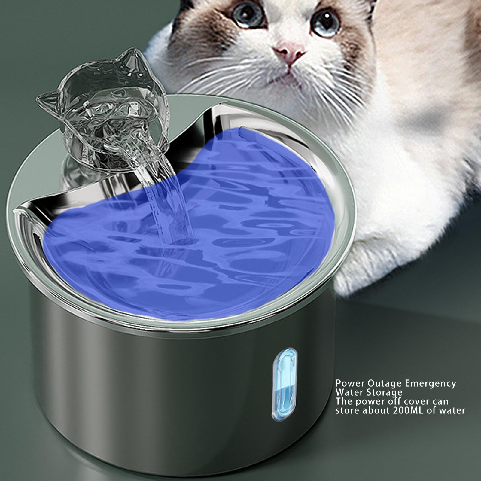 Fuente de Agua para Mascotas de Acero Inoxidable, Filtro de Circulación Automática de 2L, Dispensador de Agua para Gatos con Luz para Gatos y Perros Pequeños