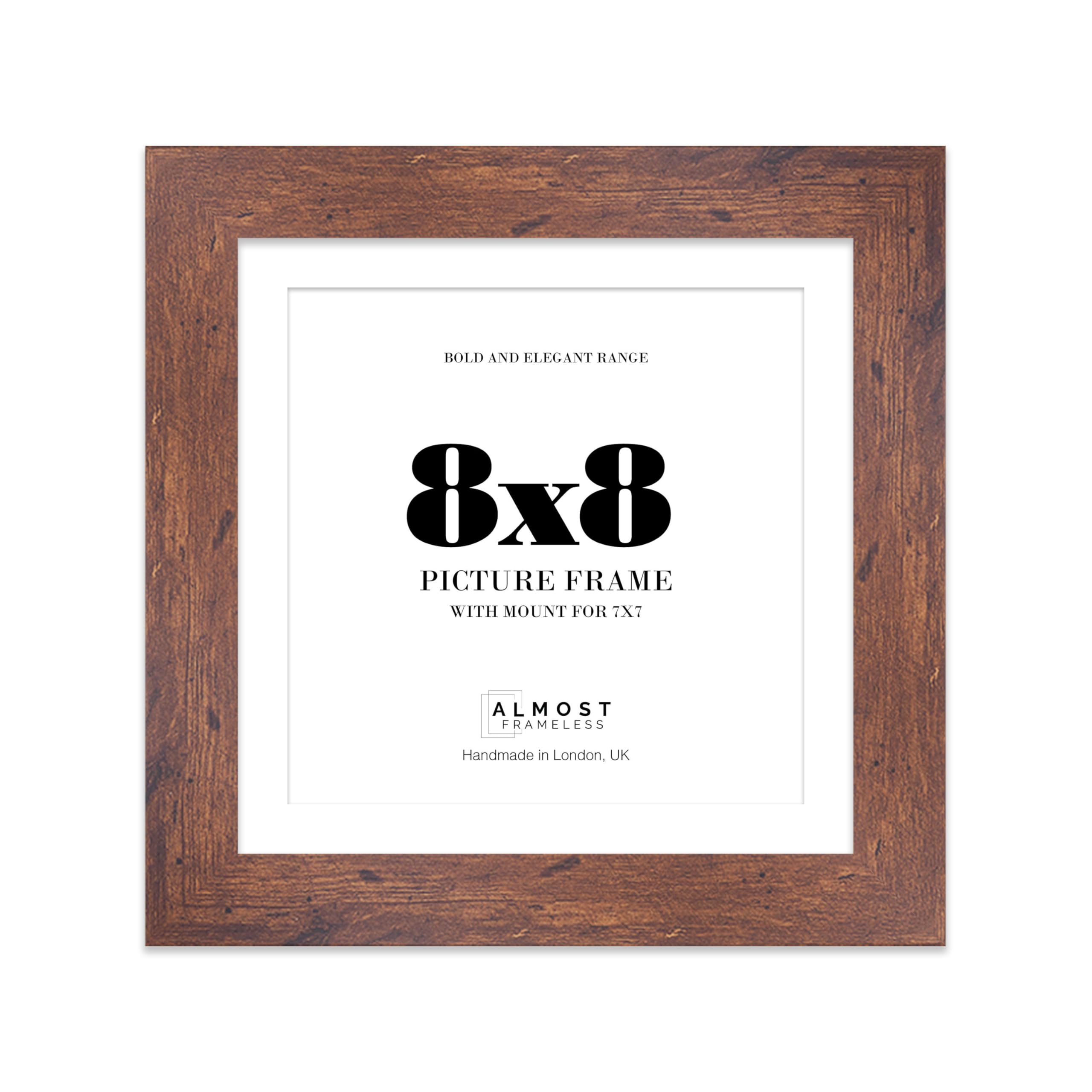 8x8 Rustic Wood Square Frame With Mount for 7x7 Pictures 28mm Edge Frame Display with Wall Hooks and Kickstand, 1 Pack