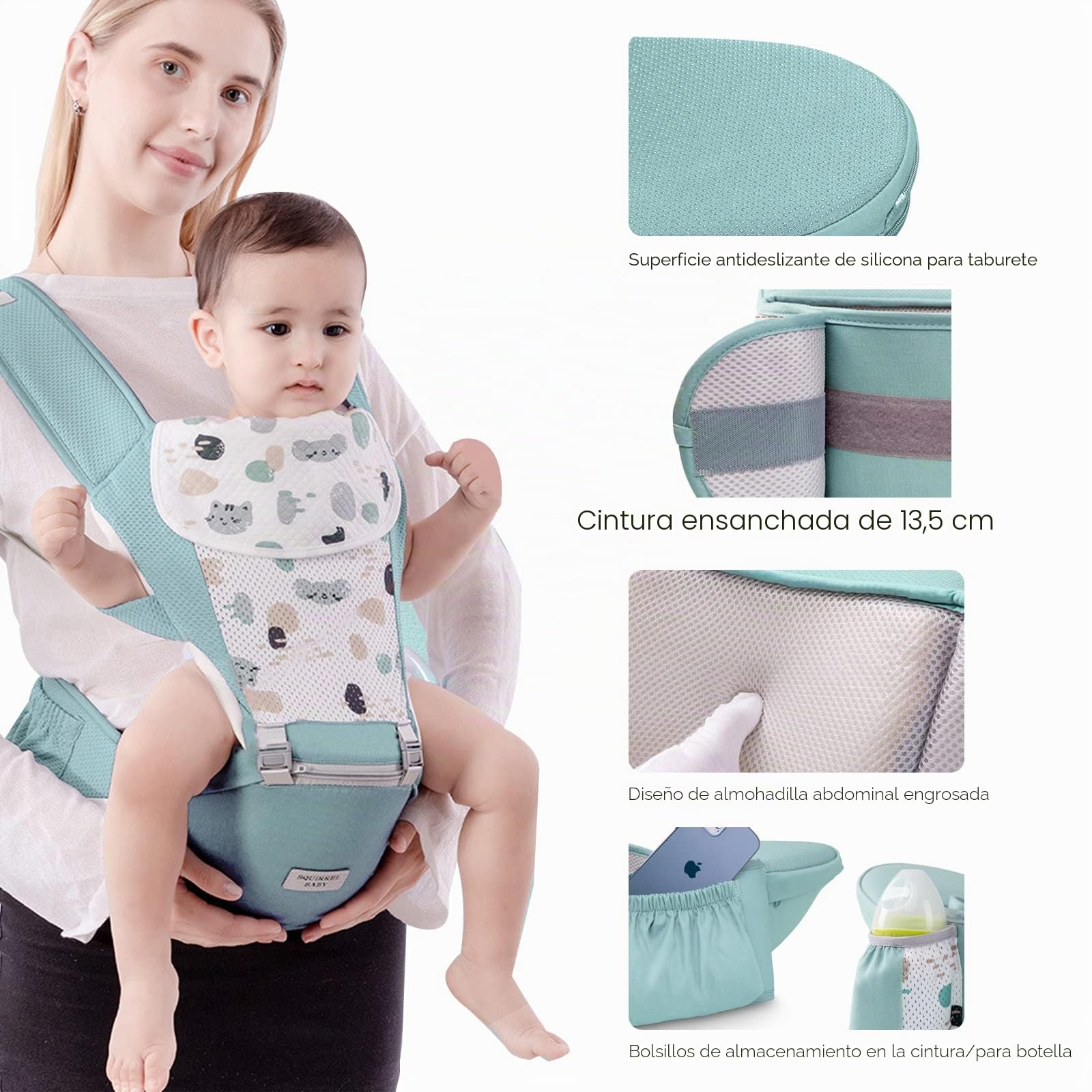 SONARIN Multifunción Mochila Portabebés con Asiento de Cadera,Portabebés Ergonómico Algodón Portador de Bebé Transpirable para Recién Nacidos Niños 0-36 Meses,Todas las Posiciones(Azul)