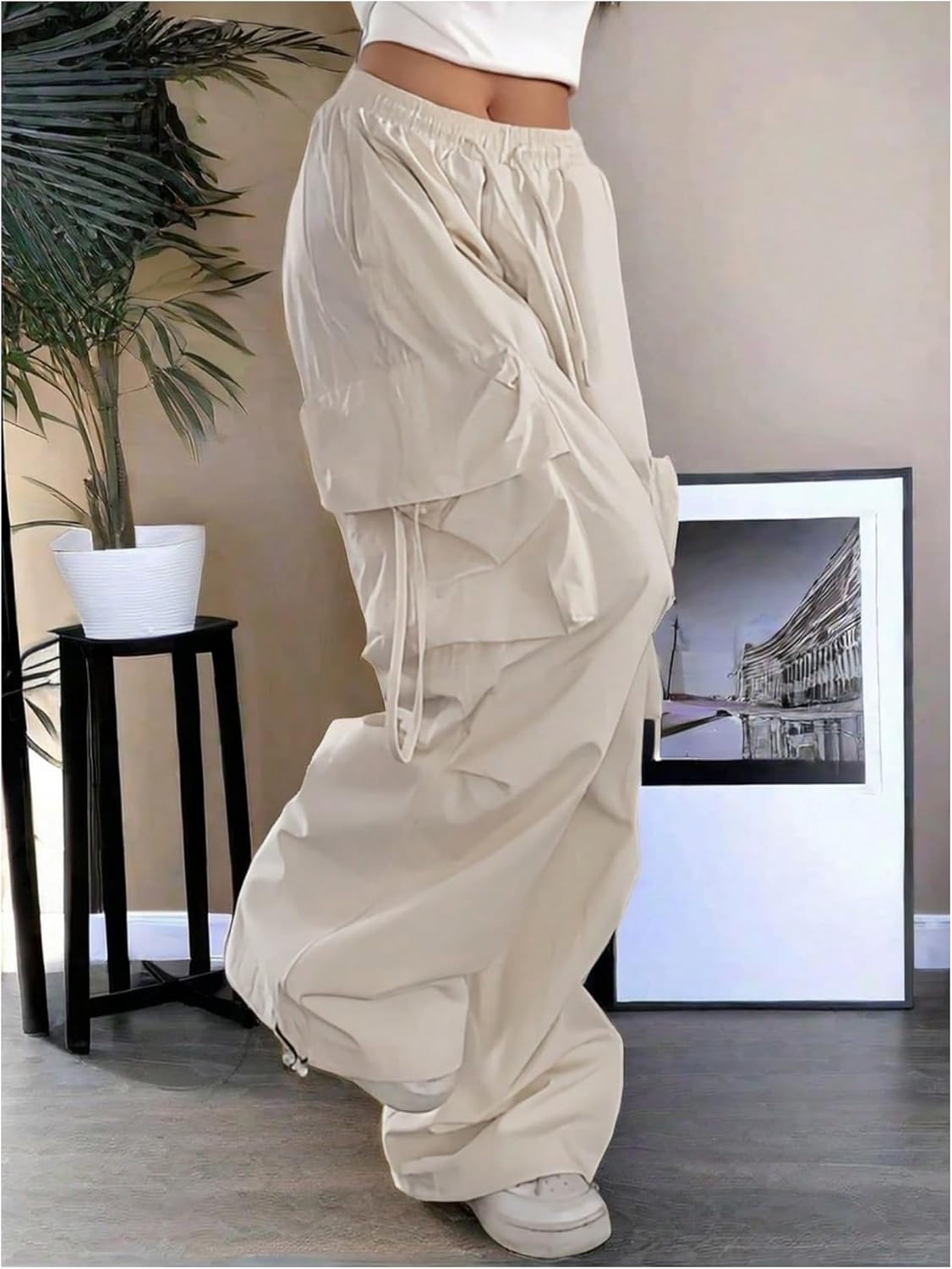 GORGLITTER Women's Baggy Cargo Pants Casual Dressy Parachute Pants Low Rise Wide Leg Travel Track Pants Trousers Work Office - Image 2