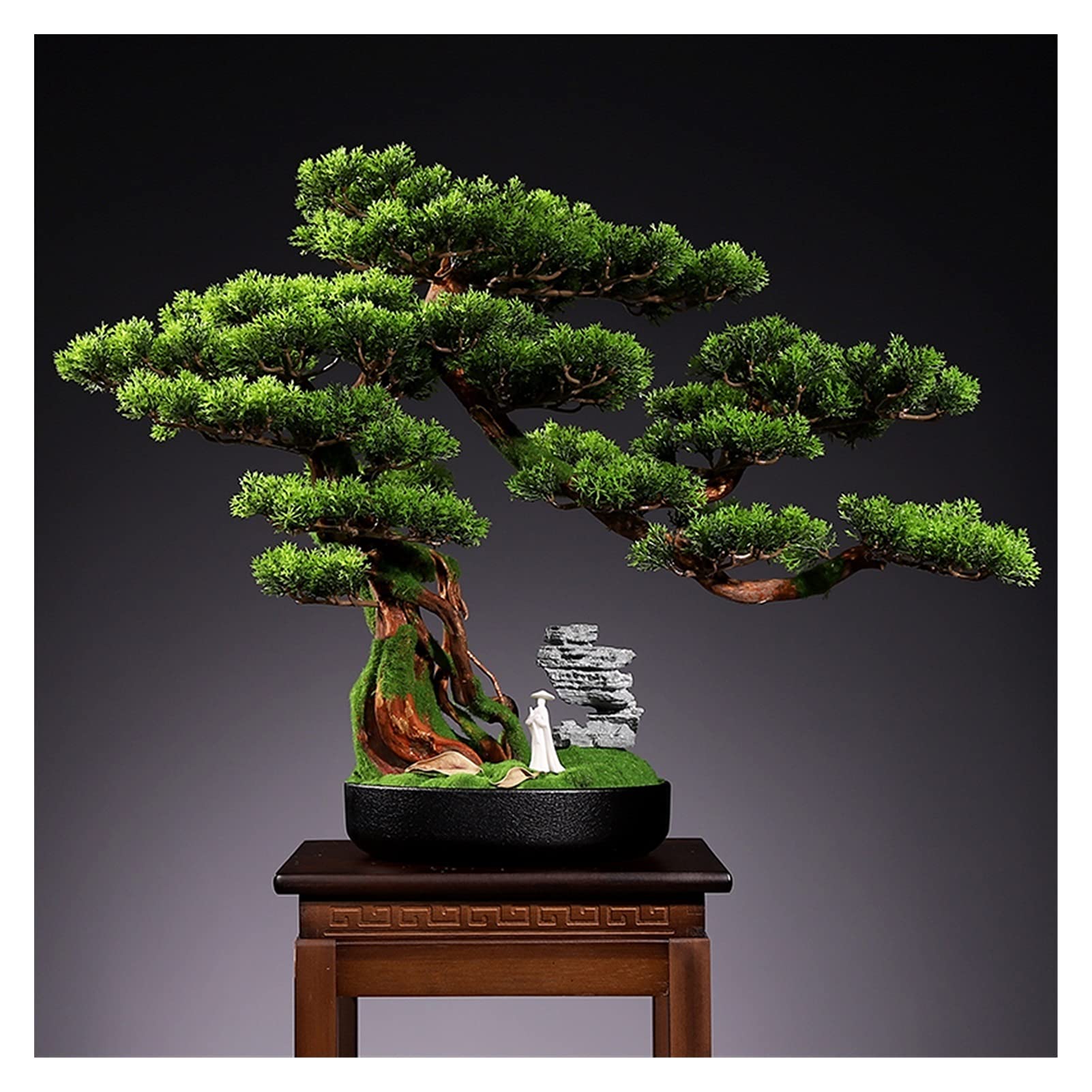 NGDFGR Handmade Creative Simulation Welcoming Pine Bonsai Living Room Desktop Green Plants Potted Corridor Tv Cabinet Fake Flower Plants Decoration Gifts Fake Plant,B