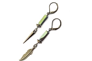 Men's Bronze Pirate Feather Earring with Hematite